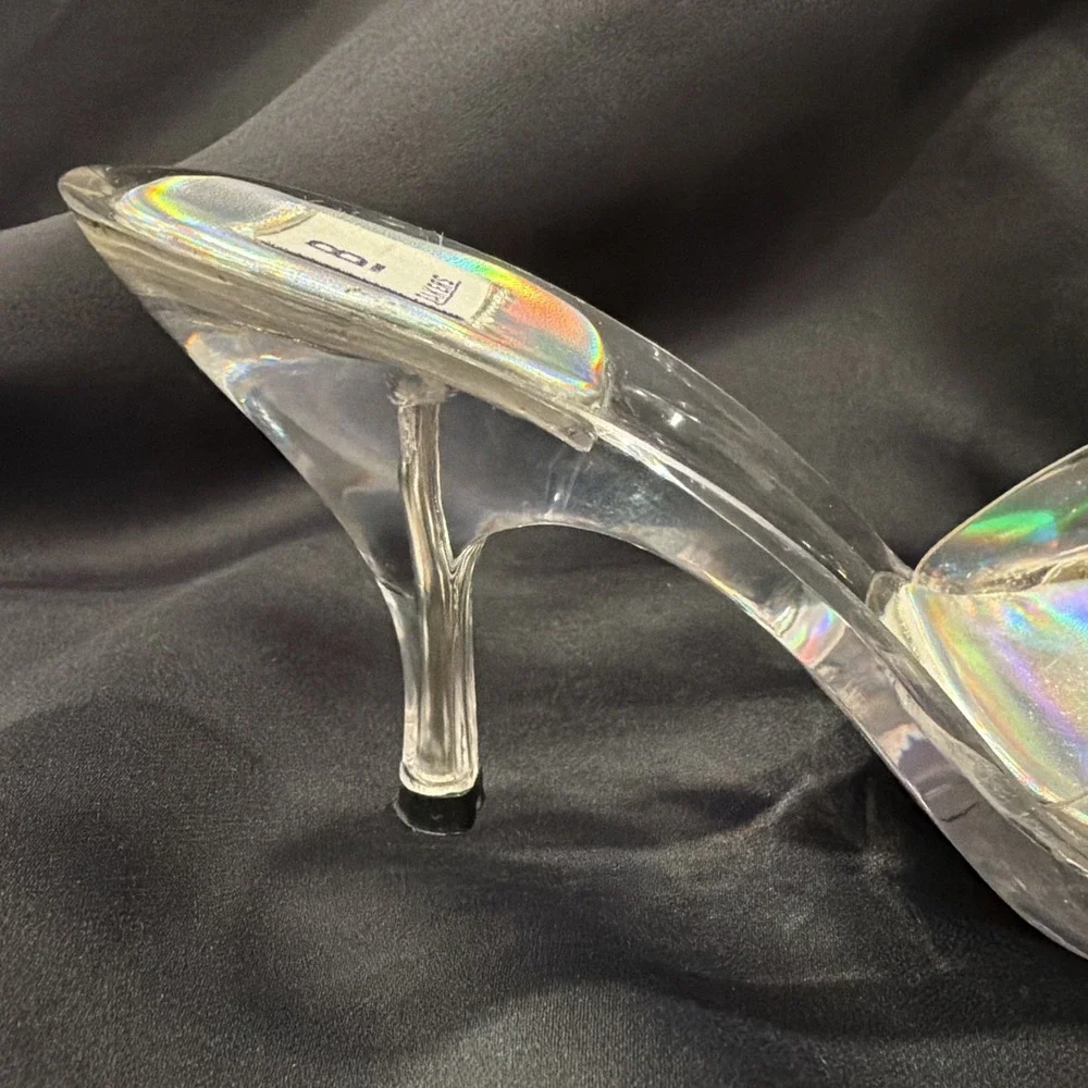 Bakers Y2K Clear Lucite Heels Slide Mule Square Toe Sz 6 B Stiletto Rhinestone